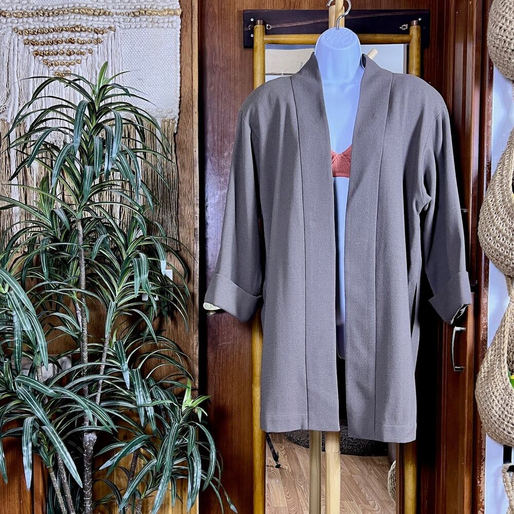 Vintage 80s Anne Klein Wool Jacket Womens S Gray Longline Union Made USA Open